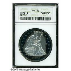 1873 S$1 PR62 ANACS. Inky blue and russet color c