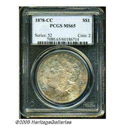 1878-CC S$1 MS65 PCGS. Mottled deep violet, orang