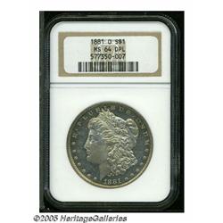 1881-O S$1 MS64 Deep Mirror Prooflike NGC. A veil
