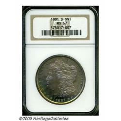 1881-S S$1 MS67 NGC. The otherwise iridescent-pin
