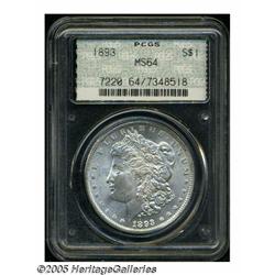 1893 S$1 MS64 PCGS. Bright silvery surfaces displ