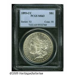 1893-CC S$1 MS63 PCGS. The devices are frosty and