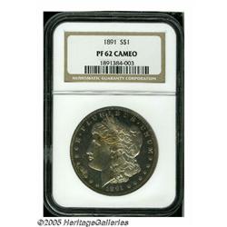 1891 S$1 PR62 Cameo NGC. Attractively toned cameo