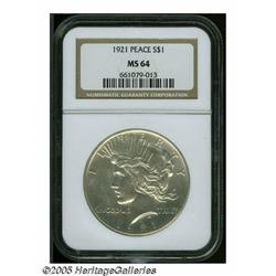 1921 S$1 MS64 NGC. Bright lustrous surfaces displ