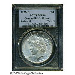 1922-D S$1 MS66 PCGS. Ex: Omaha Bank Hoard. Lustr