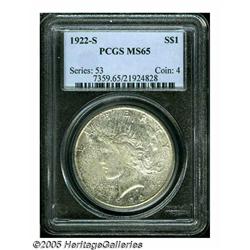1922-S S$1 MS65 PCGS. Lustrous silvery surfaces w