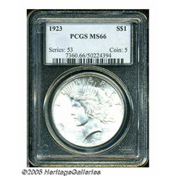 1923 S$1 MS66 PCGS. This lovely Peace dollar poss