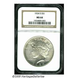 1924-S S$1 MS64 NGC. Very lustrous near-Gem with 