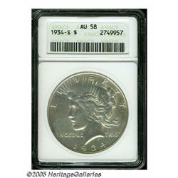1934-S S$1 AU58 ANACS. Nice, lightly circulated e