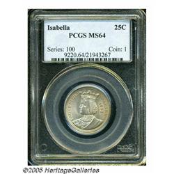 1893 25C Isabella Quarter MS64 PCGS. Frosty silve