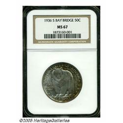 1936-S 50C Bay Bridge MS67 NGC. Mottled deep russ