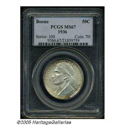 1936 50C Boone MS67 PCGS. Lightly olive-gold surf
