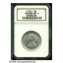 1921 50C Missouri MS64 NGC. Lustrous surfaces are