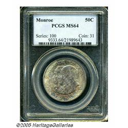 1923-S 50C Monroe MS64 PCGS. Rich dappled toning 