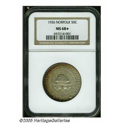 1936 50C Norfolk MS68 S NGC. Superlative example 