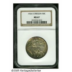 1926-S 50C Oregon MS67 NGC. Attractive light oran