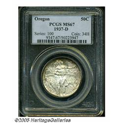 1937-D 50C Oregon MS67 PCGS. Bold example of this