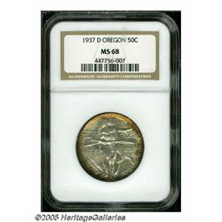 1937-D 50C Oregon MS68 NGC. A supremely produced 