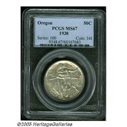 1938 50C Oregon MS67 PCGS. Matte olive-wash surfa