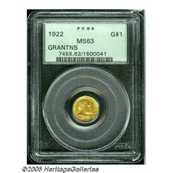 1922 G$1 Grant no Star MS63 PCGS. Radiant apricot