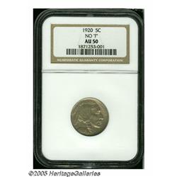 1920 5C Buffalo Nickel--No  F --AU50 NGC. Despite