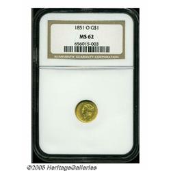 1851-O G$1 MS62 NGC. Boldly struck, save for mino