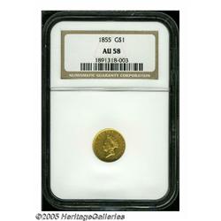 1855 G$1 AU58 NGC. Second year of the short-lived