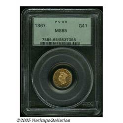 1867 G$1 MS65 PCGS. A frosty bright Gem that reta