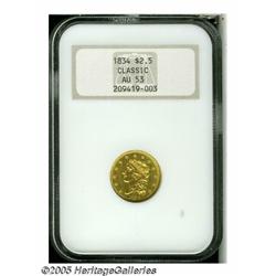 1834 $2 1/2 Classic AU53 NGC. McCloskey-A, Breen-