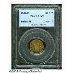 1844-D $2 1/2 VF20 PCGS. Variety 5-H. Generally c