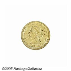 1846-D $2 1/2 AU58 NGC. Variety 7-H. Bright and l