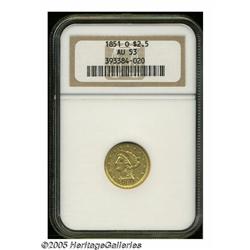 1851-O $2 1/2 AU53 NGC. Doubled Date, Breen-6214.
