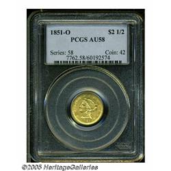 1851-O $2 1/2 AU58 PCGS. Breen-6214. Repunched da