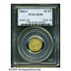 1852-C $2 1/2 XF40 PCGS. Variety 14-I. A glossy t