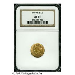 1860-S $2 1/2 AU58 NGC. Still quite lustrous, wit