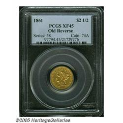 1861 $2 1/2 Old Reverse, Type One XF45 PCGS. A so