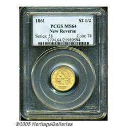 1861 $2 1/2 New Reverse, Type Two MS64 PCGS. Glow