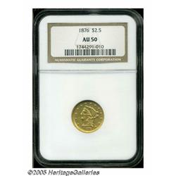 1876 $2 1/2 AU50 NGC. Lovely and original honey-g