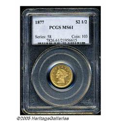 1877 $2 1/2 MS61 PCGS. Highly attractive orange-g