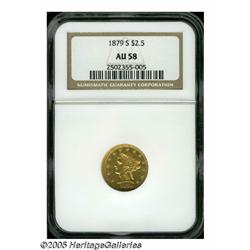 1879-S $2 1/2 AU58 NGC. Even, brown-golden surfac