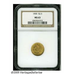 1905 $2 1/2 MS63 NGC. A lustrous and well struck 