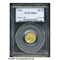 1914 $2 1/2 MS62 PCGS. This bright 1914 Indian qu