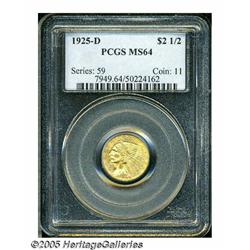 1925-D $2 1/2 MS64 PCGS. This flashy quarter eagl