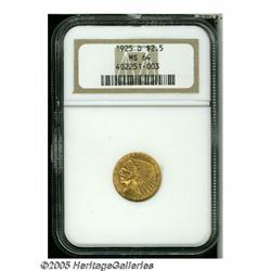 1925-D $2 1/2 MS64 NGC. Honey-gold and pale tan c