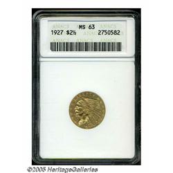 1927 $2 1/2 MS63 ANACS. Greenish-gold patina over