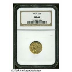 1927 $2 1/2 MS64 NGC. Lustrous surfaces underlay 