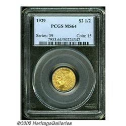 1929 $2 1/2 MS64 PCGS. Bright mint luster charact