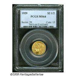 1929 $2 1/2 MS64 PCGS. Honey-gold coloration occu