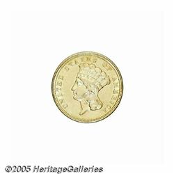 1854 $3 MS62 Prooflike, Lightly Cleaned Uncertifi