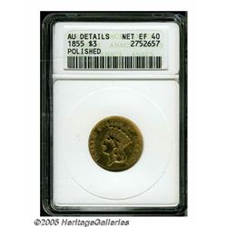 1855 $3 --Polished--ANACS. AU Details, Net XF40. 